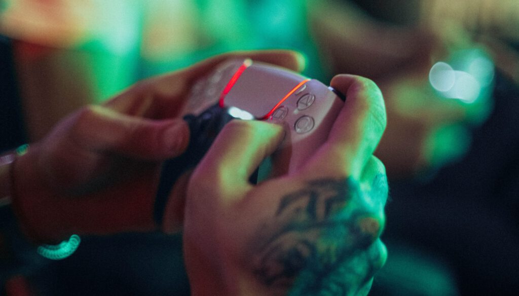 Person playing videogames.